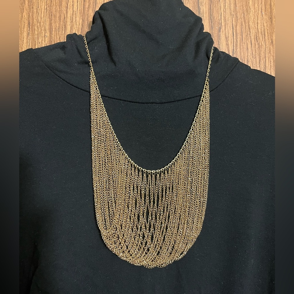 Gold-Tone Fringe Bib Necklace